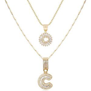 Customizable 14K Gold Initial Necklace with Sparkling Zirconia - A-Z Options
